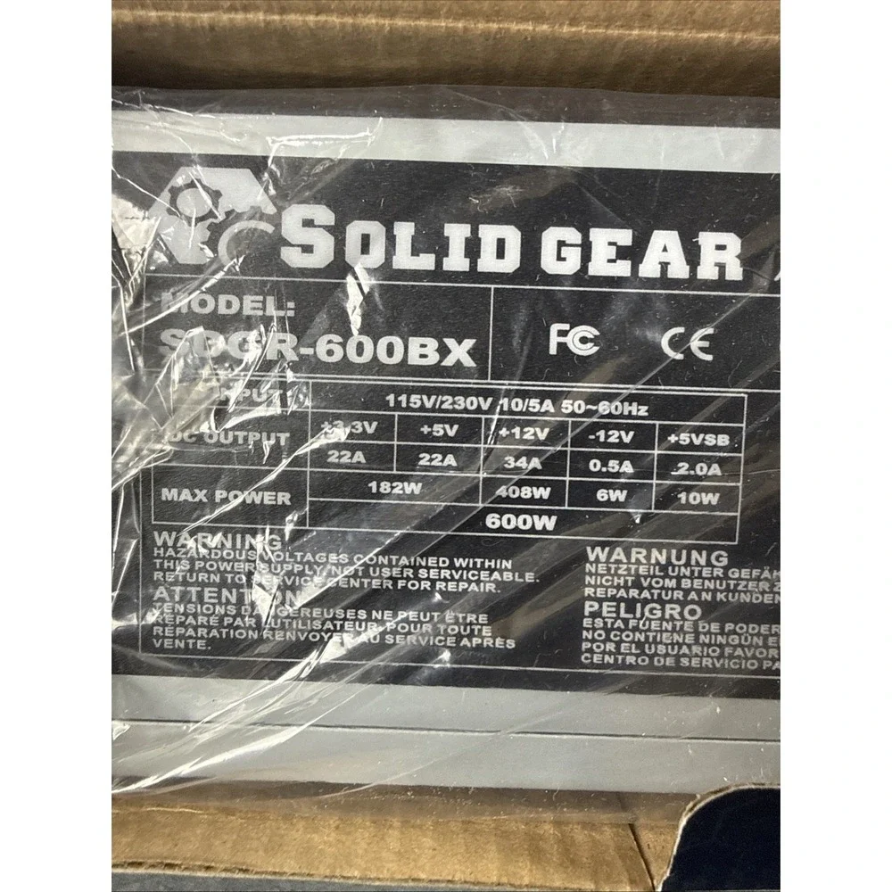Solid‎ Gear Basix Power Supply SDGR-600BX SATA 600W 120mm Cooling Fan{CC}